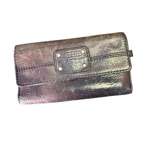 FOSSIL Vintage Brown Leather Wallet Trifold Zipper Snap Card Slots Studs